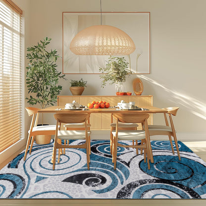CoziRita Area Rugs for Living Room Carpet - Modern Abstract Rug for Dining Room, Carpet for Bedroom, Office - Non-Shedding Medium Pile Rugs for High Traffic Areas - Jute Backing - Blue Swirl