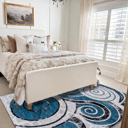 CoziRita Area Rugs for Living Room Carpet - Modern Abstract Rug for Dining Room, Carpet for Bedroom, Office - Non-Shedding Medium Pile Rugs for High Traffic Areas - Jute Backing - Blue Swirl