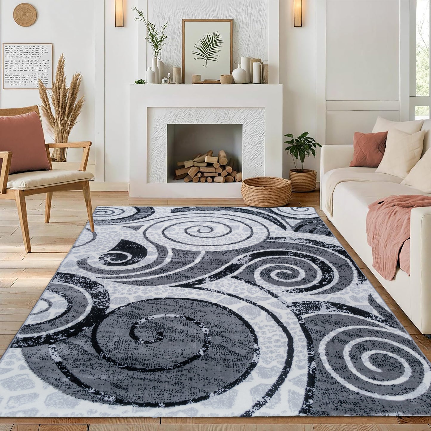 CoziRita Area Rugs for Living Room Carpet - Modern Abstract Rug for Dining Room, Carpet for Bedroom, Office - Non-Shedding Medium Pile Rugs for High Traffic Areas - Jute Backing - Gray Swirl