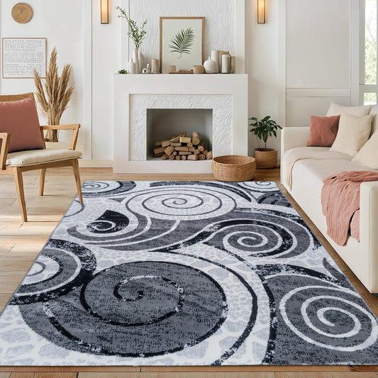 CoziRita Area Rugs for Living Room Carpet - Modern Abstract Rug for Dining Room, Carpet for Bedroom, Office - Non-Shedding Medium Pile Rugs for High Traffic Areas - Jute Backing - Gray Swirl