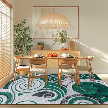 CoziRita Area Rugs for Living Room Carpet - Modern Abstract Rug for Dining Room, Carpet for Bedroom, Office - Non-Shedding Medium Pile Rugs for High Traffic Areas - Jute Backing - Green Swirl