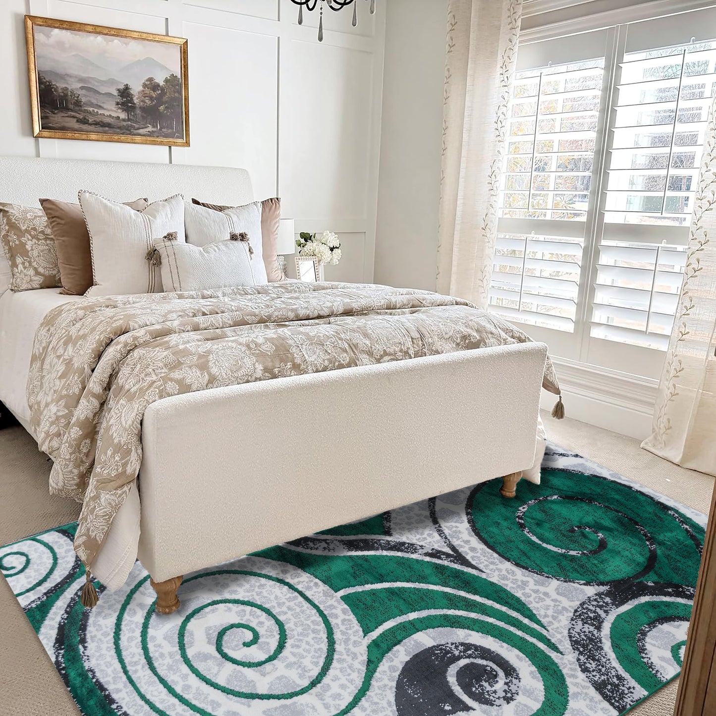 Green Swirl Medium-Pile Area Rug