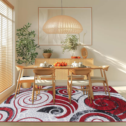 Dark Red Swirl Medium-Pile Area Rug