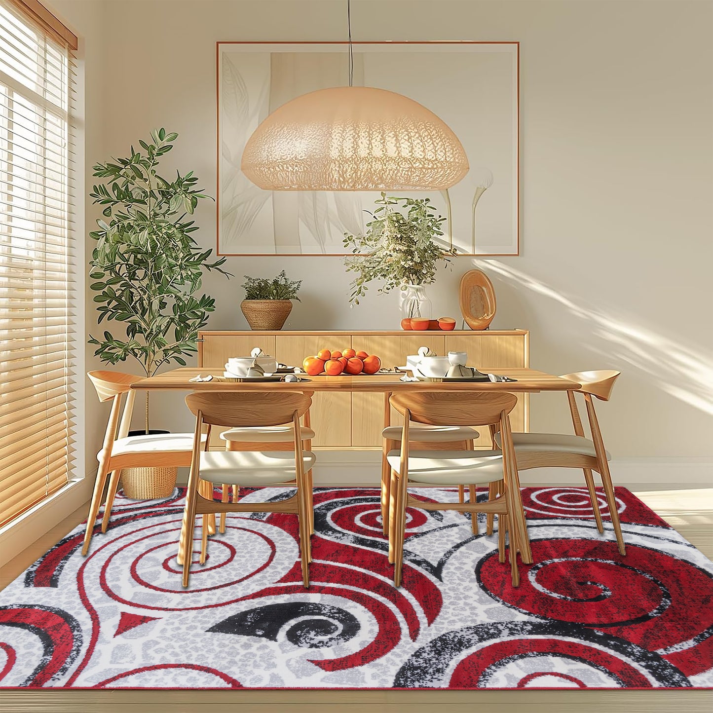 CoziRita Area Rugs for Living Room Carpet - Modern Abstract Rug for Dining Room, Carpet for Bedroom, Office - Non-Shedding Medium Pile Rugs for High Traffic Areas - Jute Backing - Red Swirl