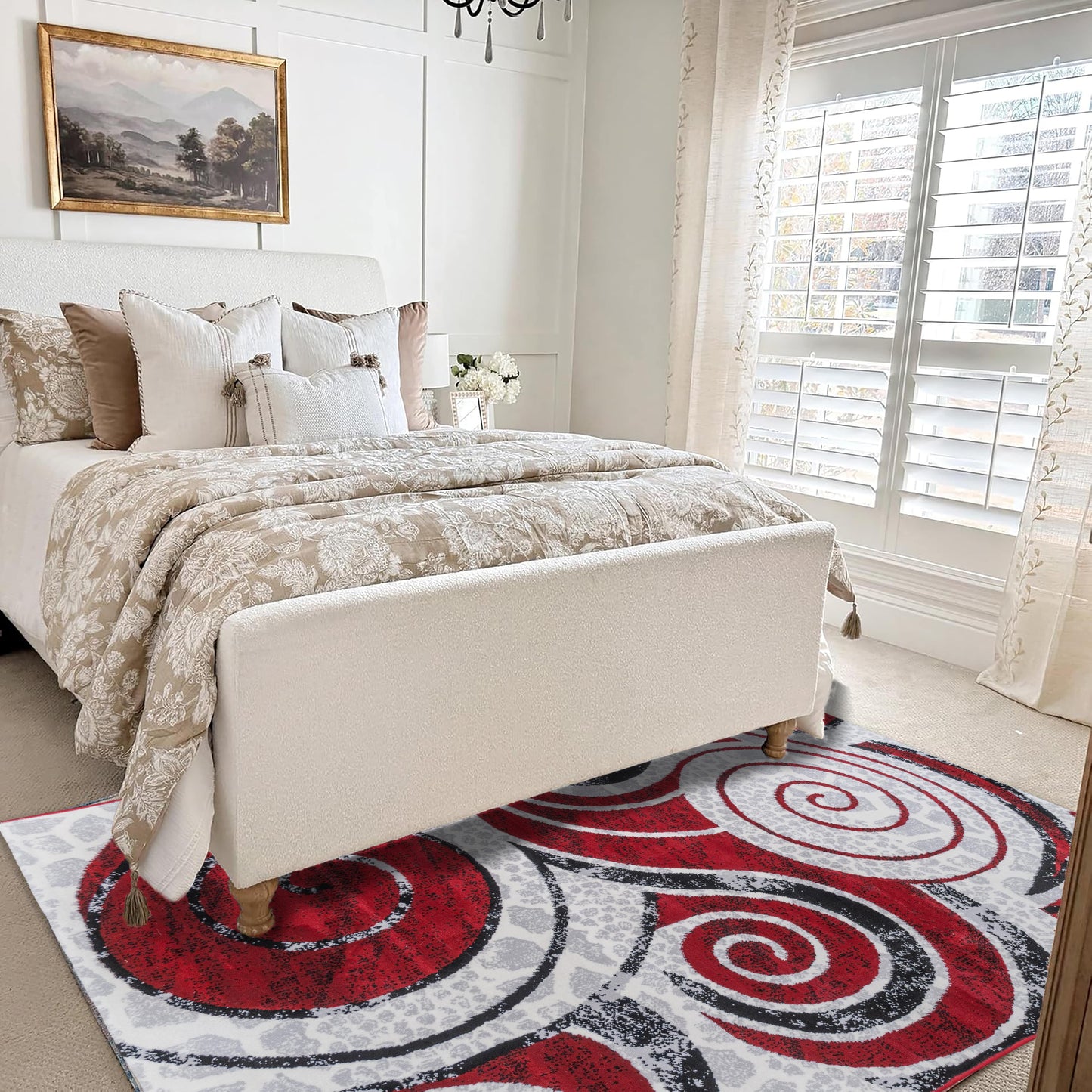 Dark Red Swirl Medium-Pile Area Rug