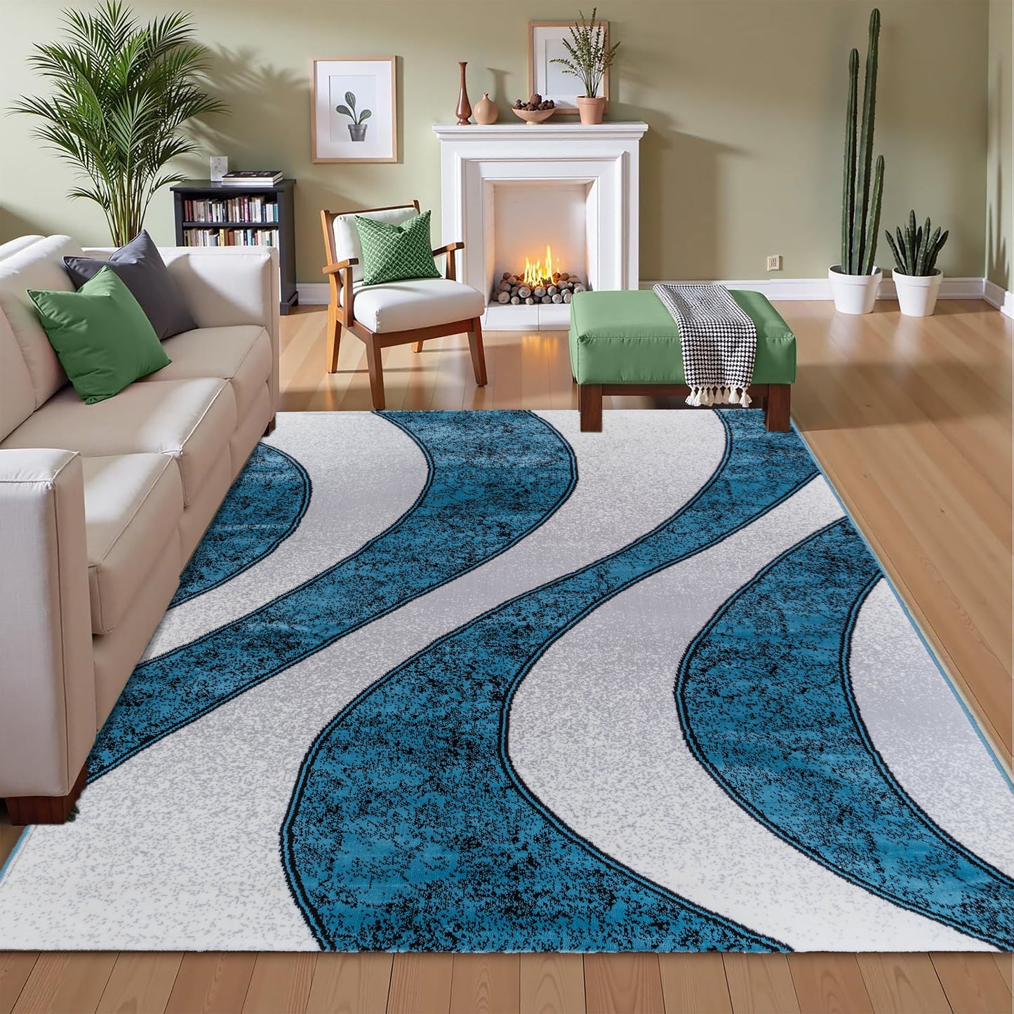 CoziRita Area Rugs for Living Room Carpet - Modern Abstract Rug for Dining Room, Carpet for Bedroom, Office - Non-Shedding Medium Pile Rugs for High Traffic Areas - Jute Backing - Blue Wave