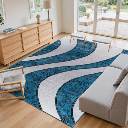 CoziRita Area Rugs for Living Room Carpet - Modern Abstract Rug for Dining Room, Carpet for Bedroom, Office - Non-Shedding Medium Pile Rugs for High Traffic Areas - Jute Backing - Blue Wave