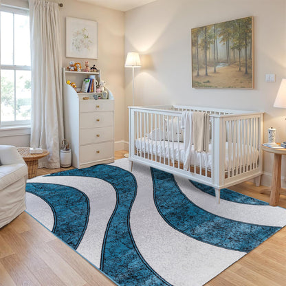 CoziRita Area Rugs for Living Room Carpet - Modern Abstract Rug for Dining Room, Carpet for Bedroom, Office - Non-Shedding Medium Pile Rugs for High Traffic Areas - Jute Backing - Blue Wave