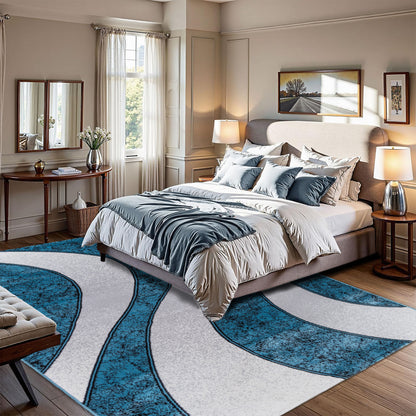 CoziRita Area Rugs for Living Room Carpet - Modern Abstract Rug for Dining Room, Carpet for Bedroom, Office - Non-Shedding Medium Pile Rugs for High Traffic Areas - Jute Backing - Blue Wave
