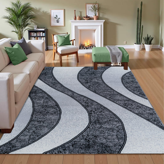 CoziRita Area Rugs for Living Room Carpet - Modern Abstract Rug for Dining Room, Carpet for Bedroom, Office - Non-Shedding Medium Pile Rugs for High Traffic Areas - Jute Backing - Gray Wave