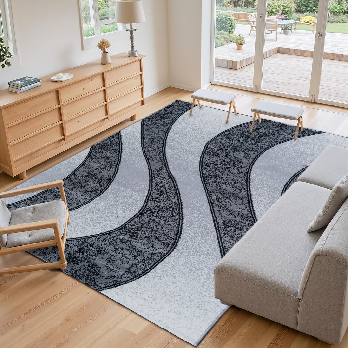 CoziRita Area Rugs for Living Room Carpet - Modern Abstract Rug for Dining Room, Carpet for Bedroom, Office - Non-Shedding Medium Pile Rugs for High Traffic Areas - Jute Backing - Gray Wave