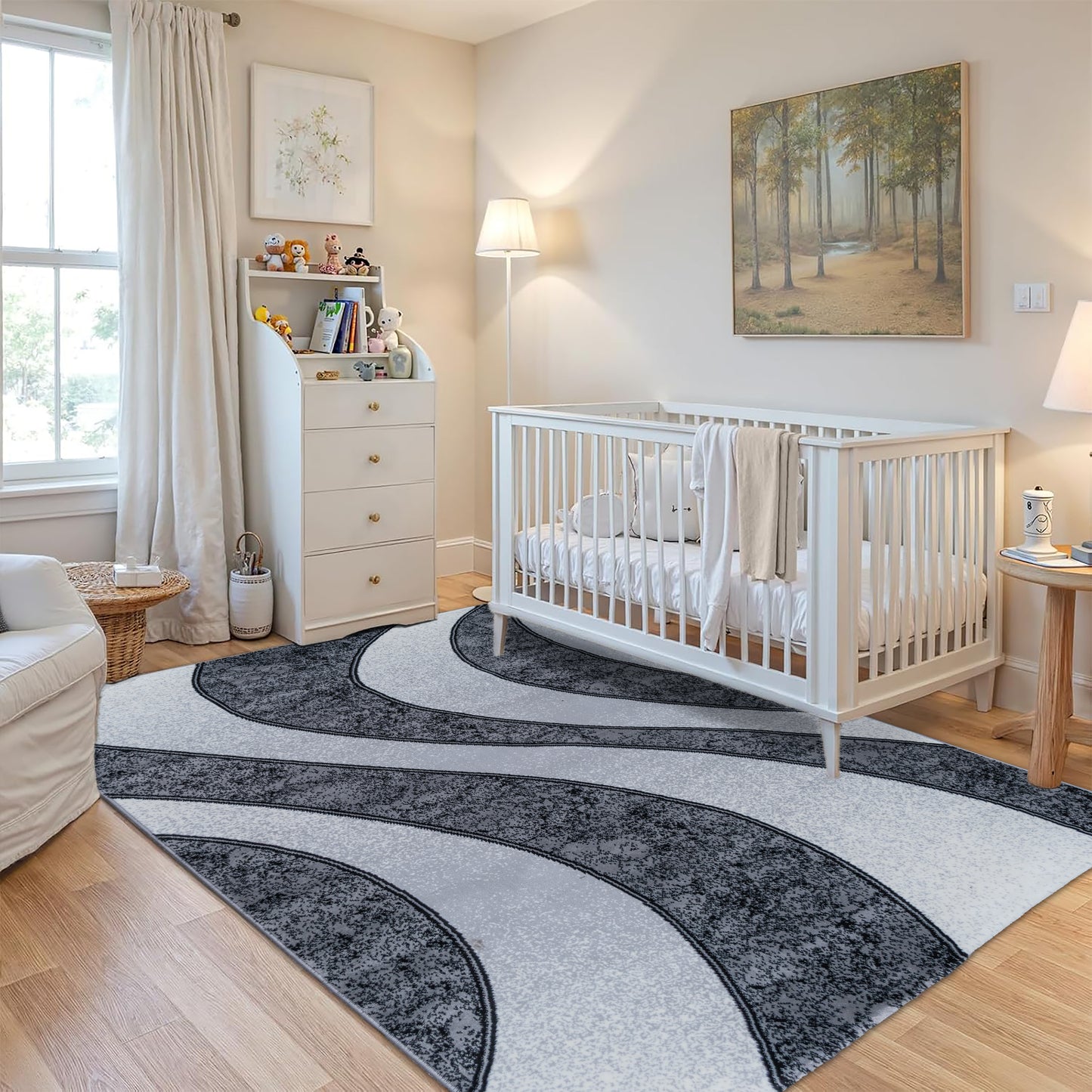 CoziRita Area Rugs for Living Room Carpet - Modern Abstract Rug for Dining Room, Carpet for Bedroom, Office - Non-Shedding Medium Pile Rugs for High Traffic Areas - Jute Backing - Gray Wave