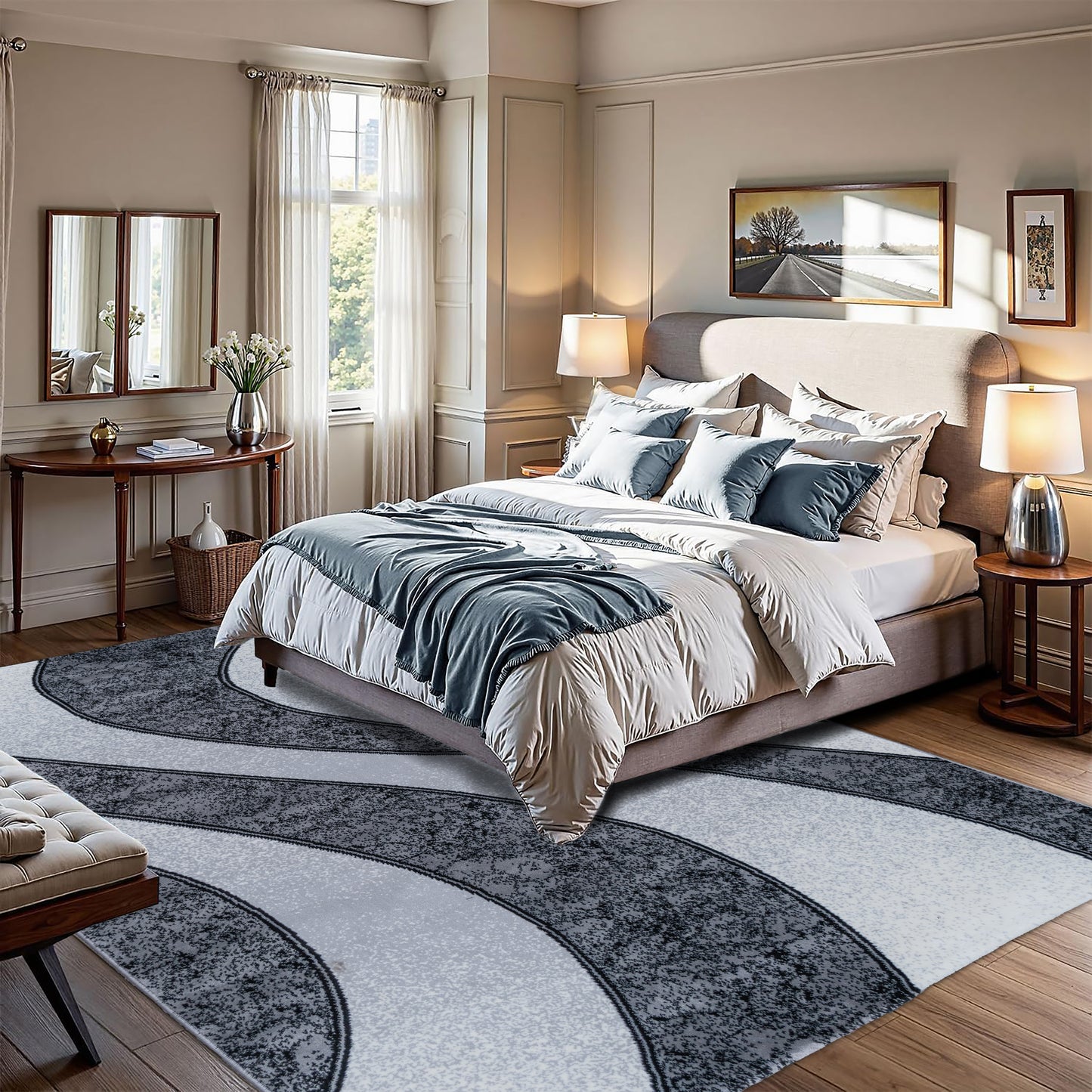 CoziRita Area Rugs for Living Room Carpet - Modern Abstract Rug for Dining Room, Carpet for Bedroom, Office - Non-Shedding Medium Pile Rugs for High Traffic Areas - Jute Backing - Gray Wave