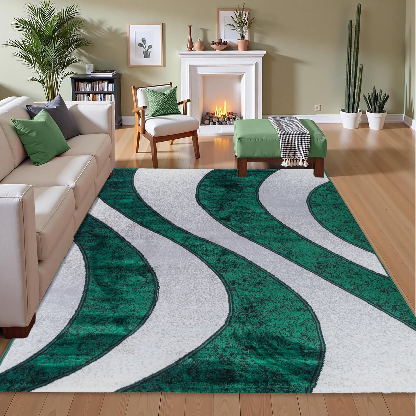 Green Wave Medium-Pile Area Rug