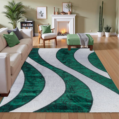 CoziRita Area Rugs for Living Room Carpet - Modern Abstract Rug for Dining Room, Carpet for Bedroom, Office - Non-Shedding Medium Pile Rugs for High Traffic Areas - Jute Backing - Green Wave