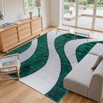 CoziRita Area Rugs for Living Room Carpet - Modern Abstract Rug for Dining Room, Carpet for Bedroom, Office - Non-Shedding Medium Pile Rugs for High Traffic Areas - Jute Backing - Green Wave