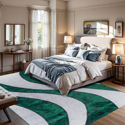 CoziRita Area Rugs for Living Room Carpet - Modern Abstract Rug for Dining Room, Carpet for Bedroom, Office - Non-Shedding Medium Pile Rugs for High Traffic Areas - Jute Backing - Green Wave