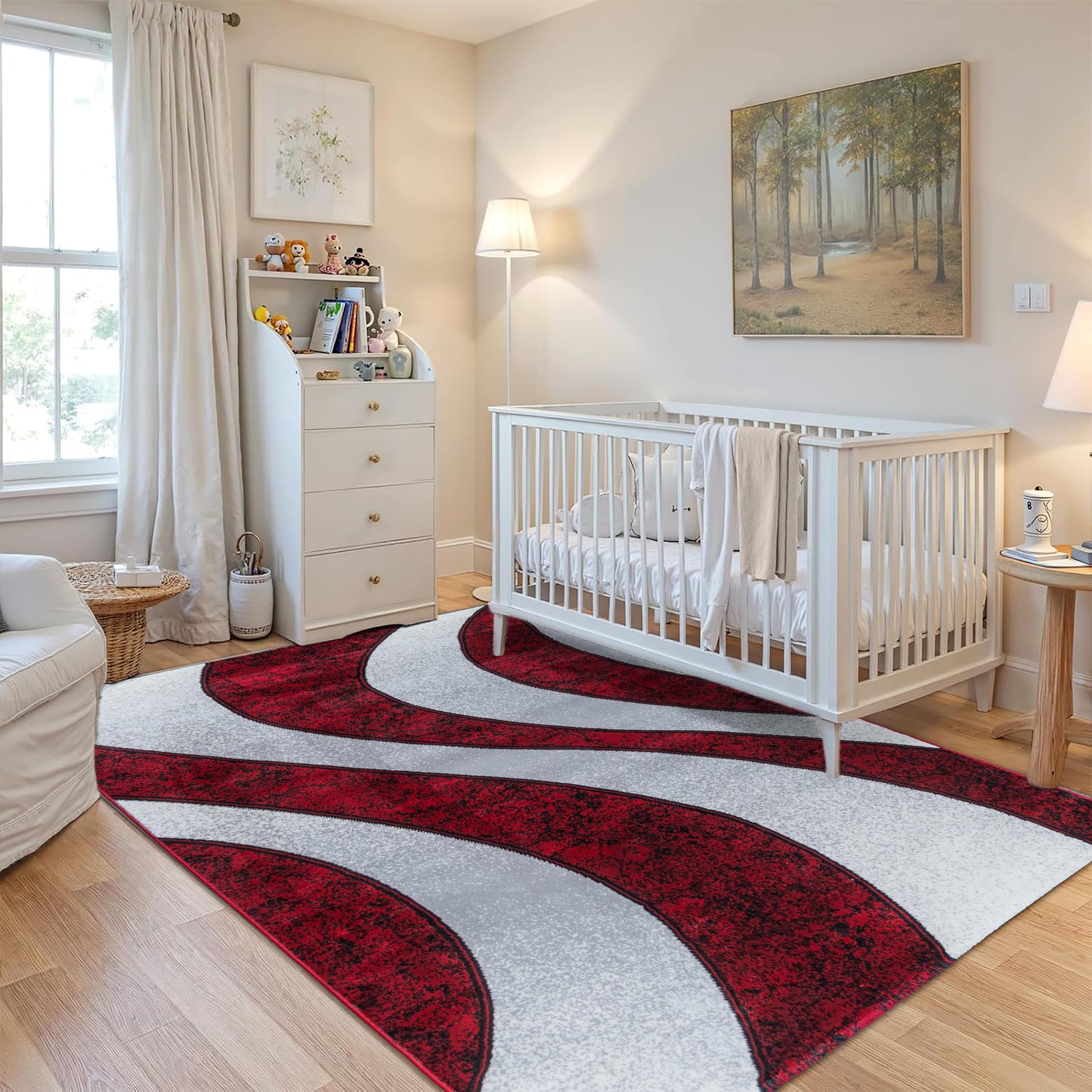 Dark Red Wave Medium-Pile Area Rug