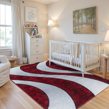 CoziRita Area Rugs for Living Room Carpet - Modern Abstract Rug for Dining Room, Carpet for Bedroom, Office - Non-Shedding Medium Pile Rugs for High Traffic Areas - Jute Backing - Red Wave